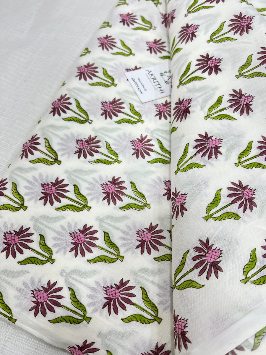 Hand block Printed pure mul cotton fabric