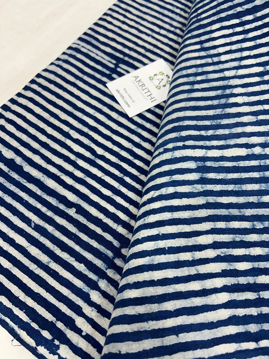 Indigo hand block printed pure cotton fabric