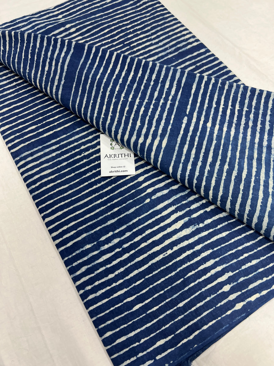 Indigo hand block printed pure cotton fabric