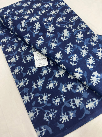 Indigo hand block printed pure cotton fabric