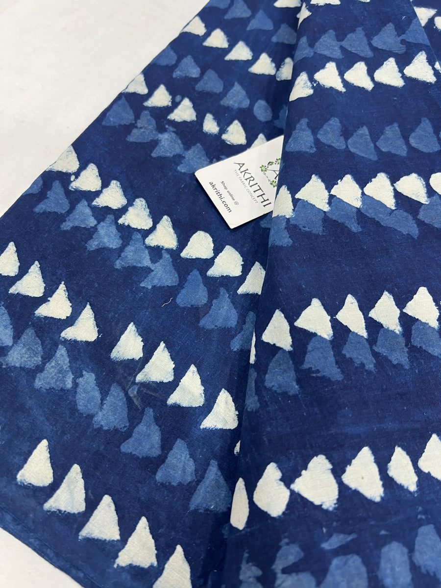 Indigo hand block printed pure cotton fabric