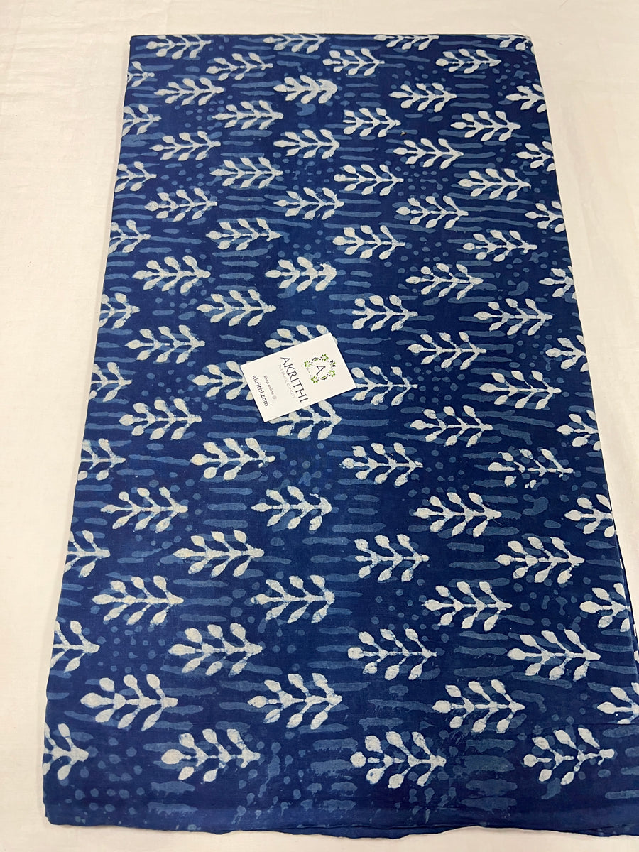 Indigo hand block printed pure cotton fabric