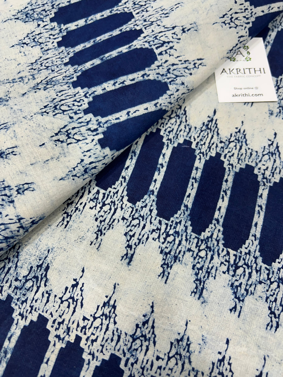 Indigo hand block printed pure cotton fabric