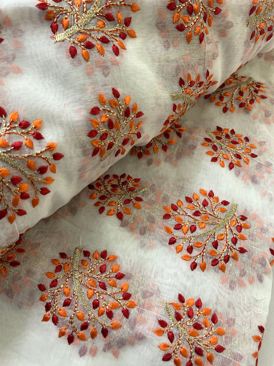 HANDLOOM MUL CHANDERI EMBROIDERED FABRIC