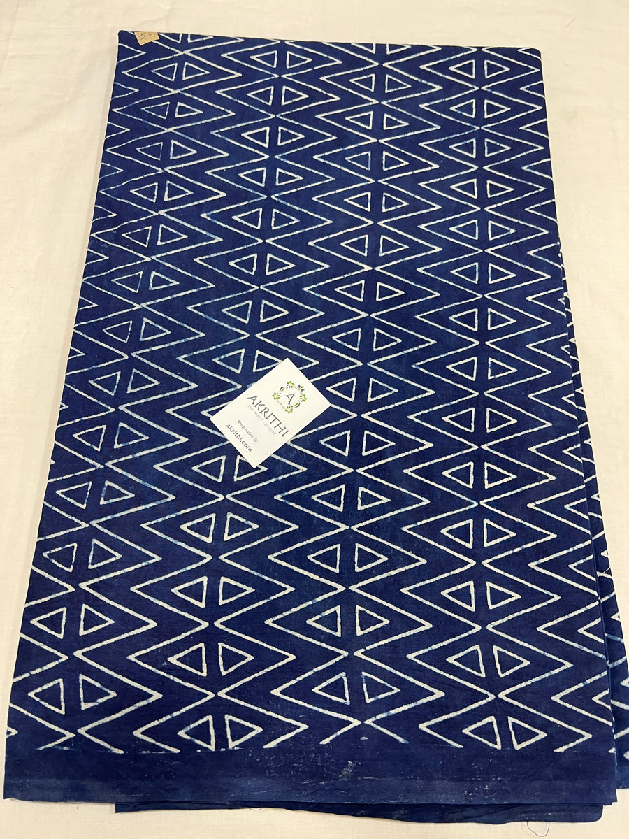 Indigo hand block printed pure cotton fabric