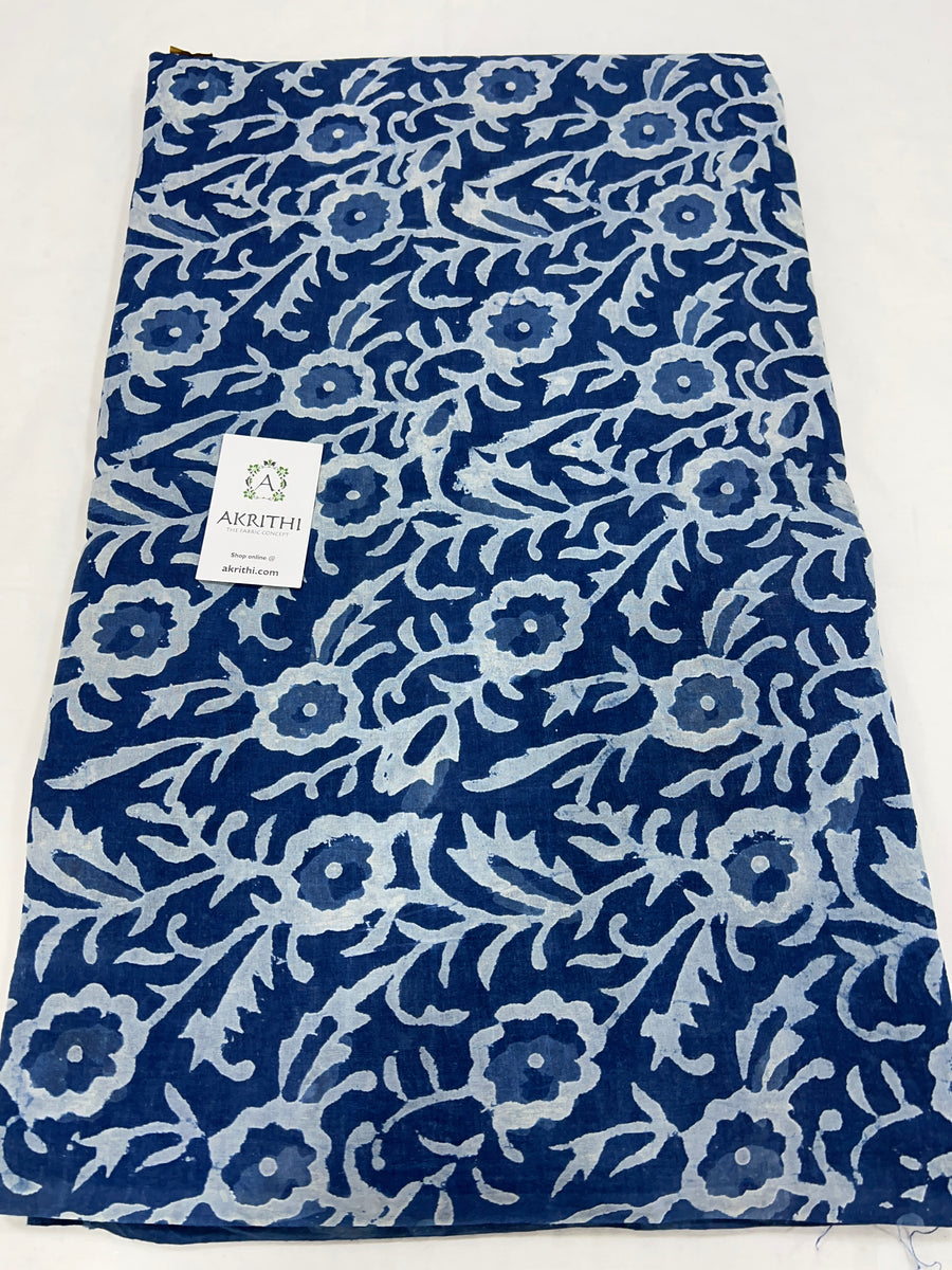 Indigo hand block pure cotton fabric