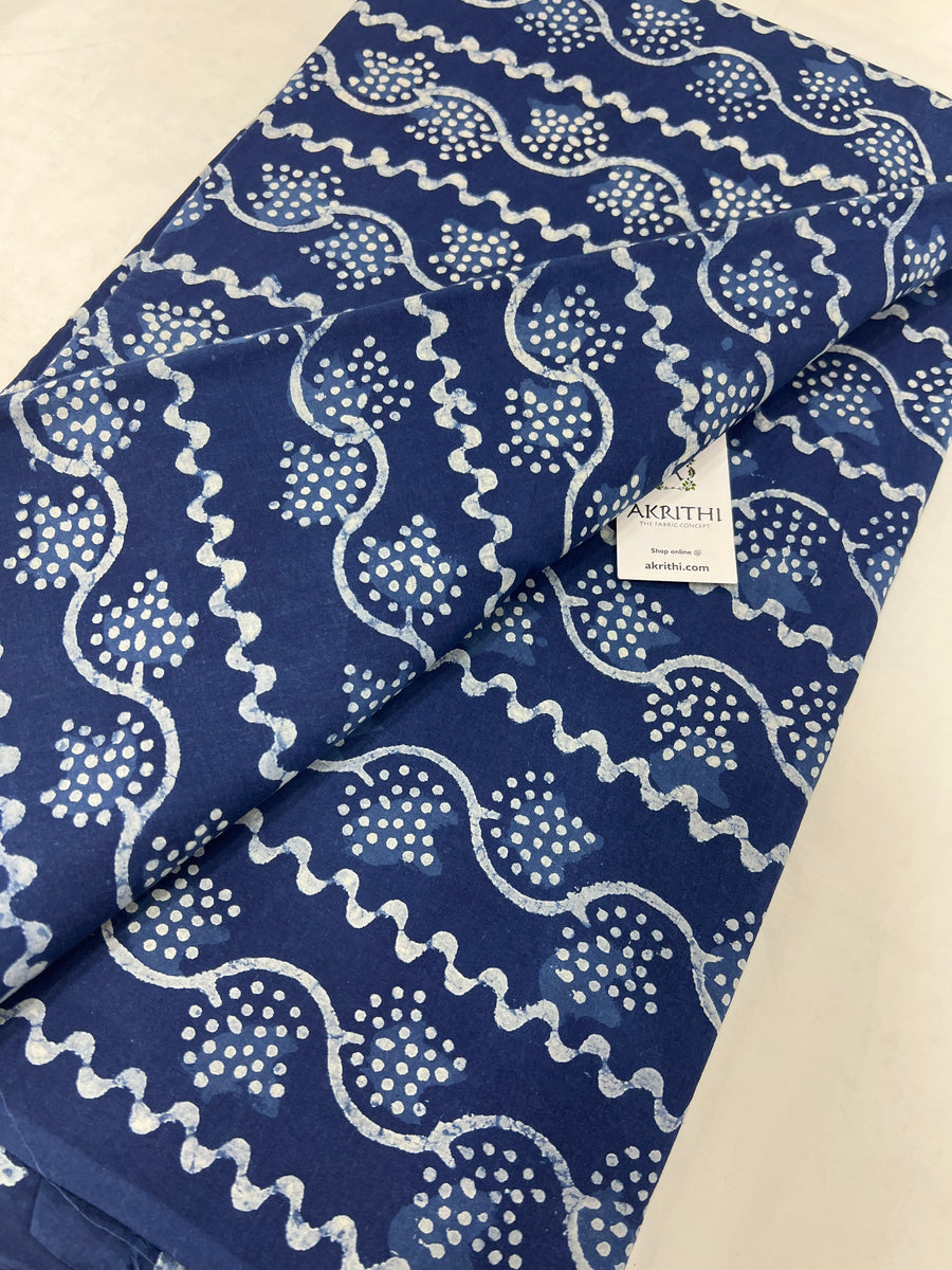 Indigo hand block pure cotton fabric