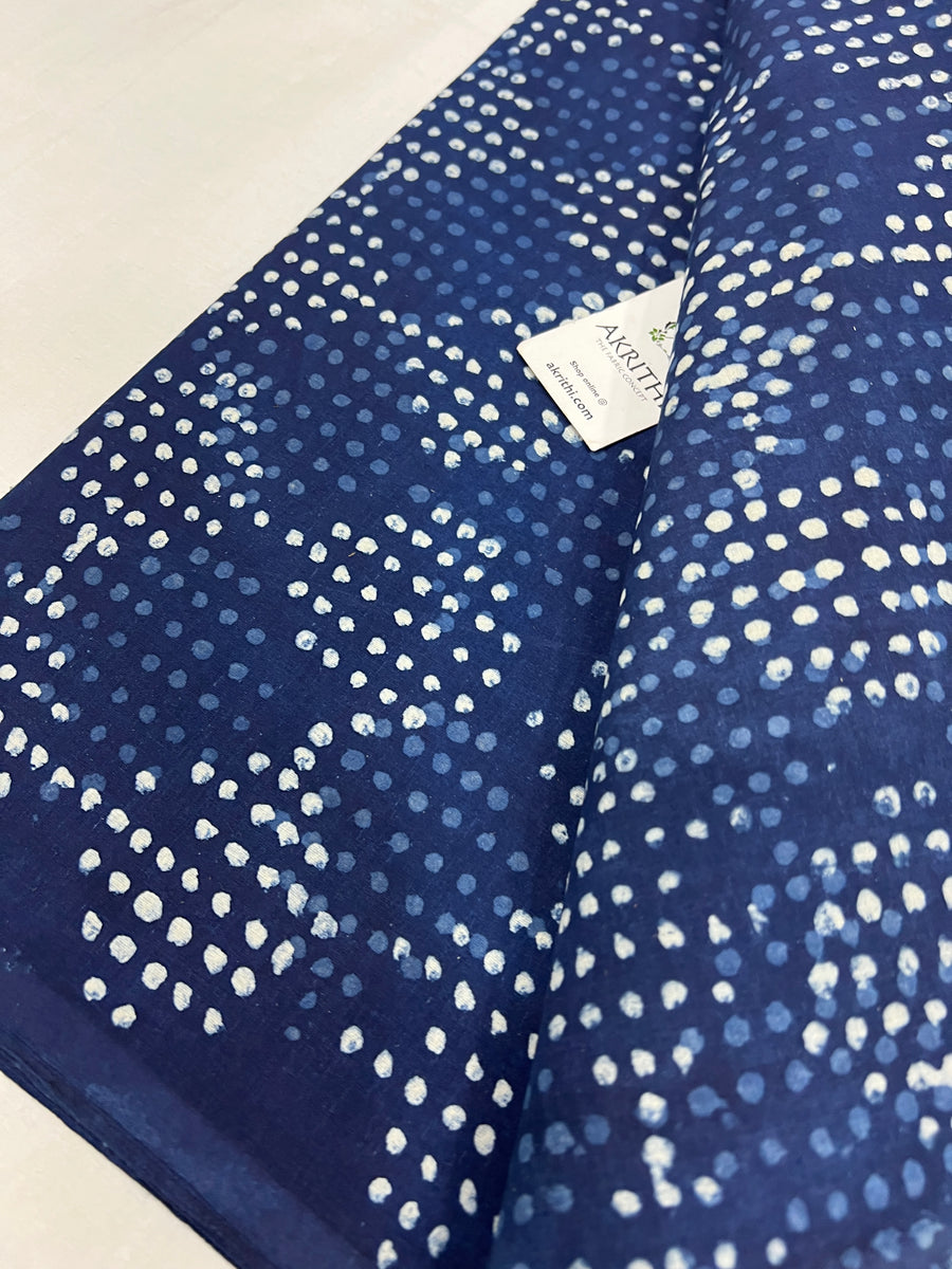 Indigo hand block printed pure cotton fabric