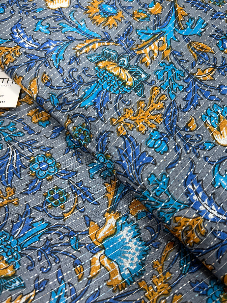 Printed Kantha pure cotton fabric