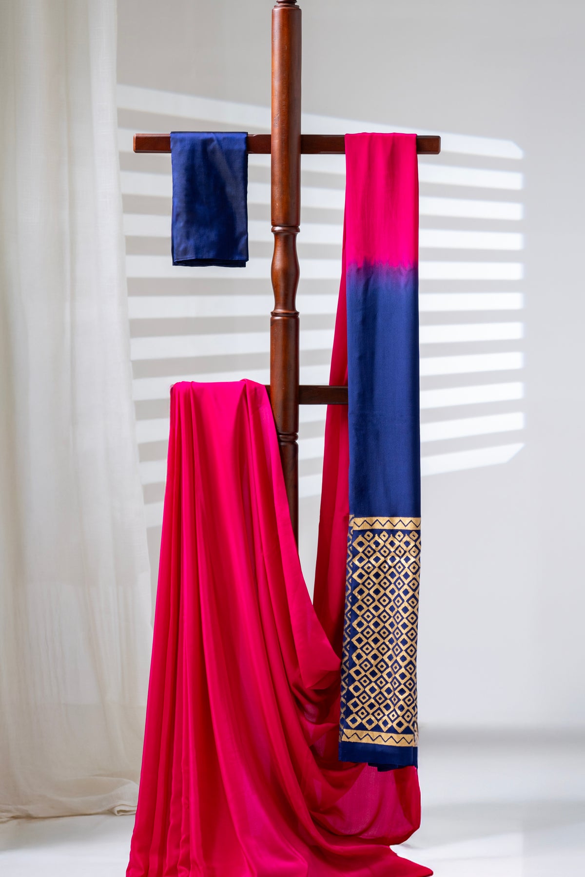 Pure silk crepe saree with gold block print