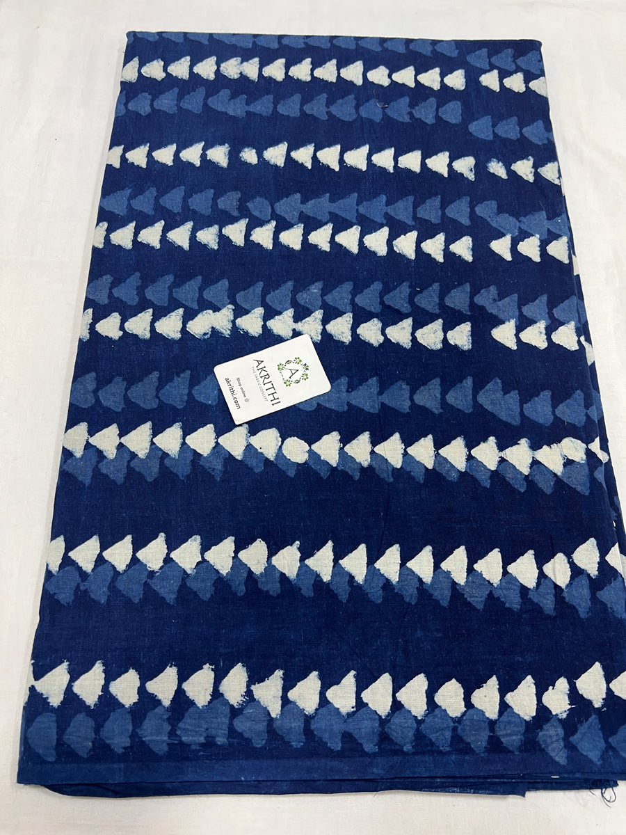 Indigo hand block printed pure cotton fabric