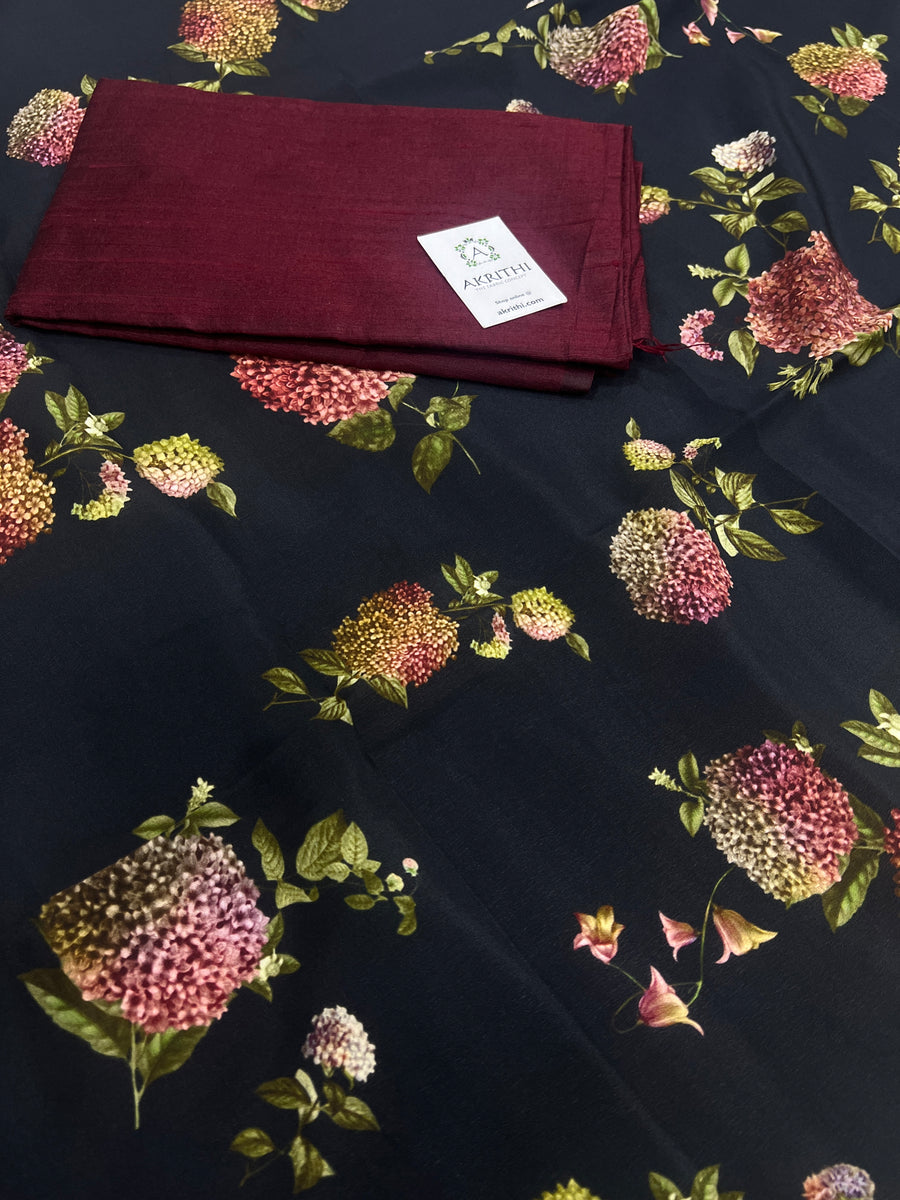 Digital printed pure silk crepe saree with blouse