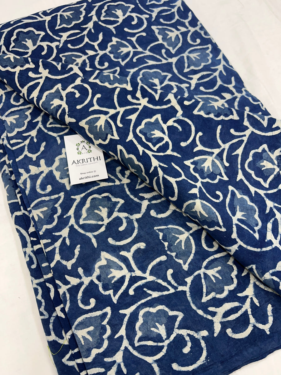 Indigo hand block pure cotton fabric