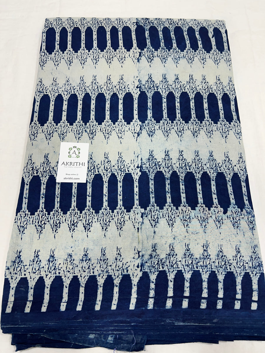 Indigo hand block printed pure cotton fabric