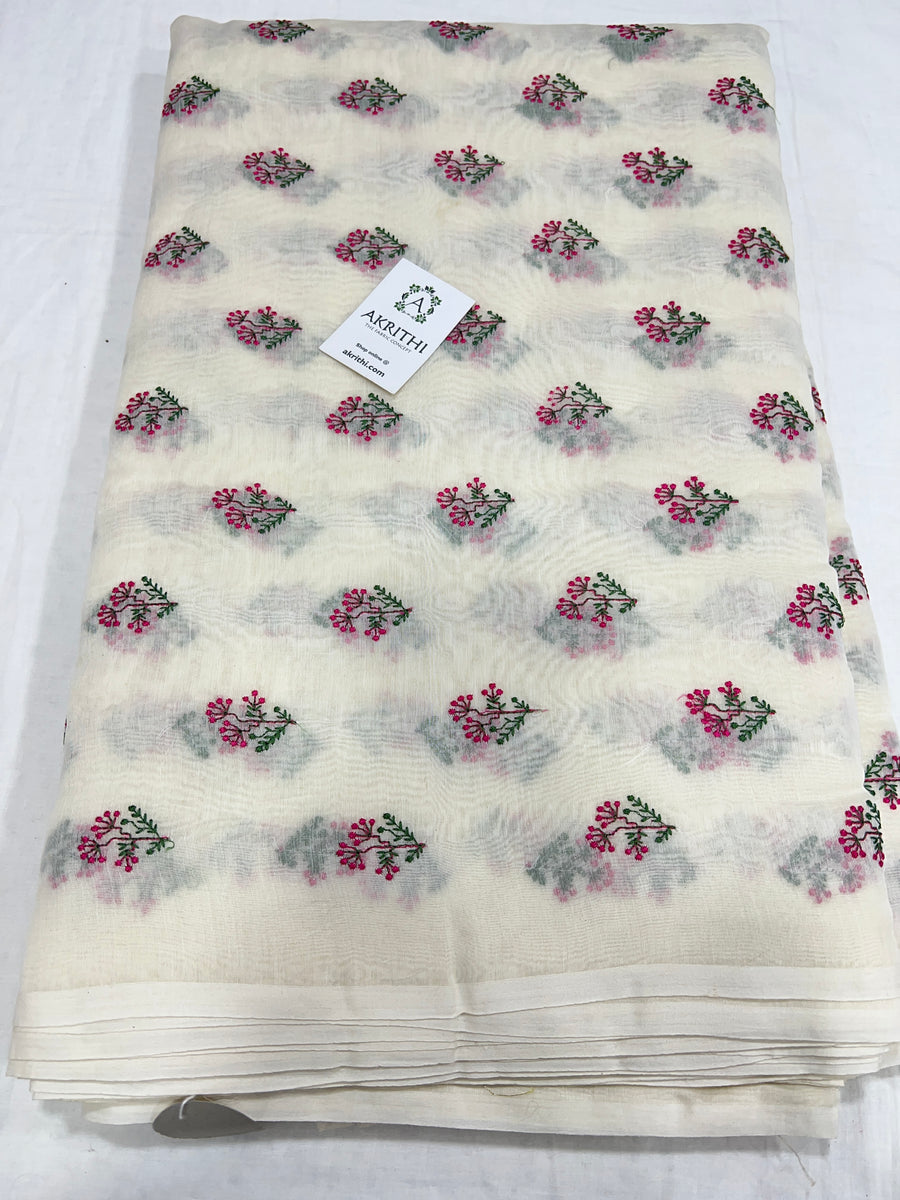 HANDLOOM MUL CHANDERI EMBROIDERED FABRIC