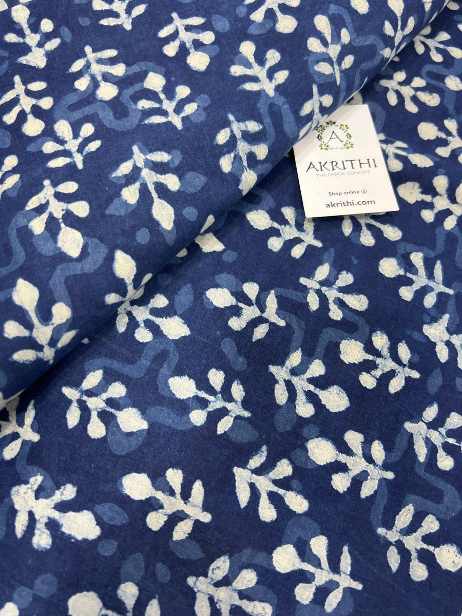 Indigo hand block pure cotton fabric