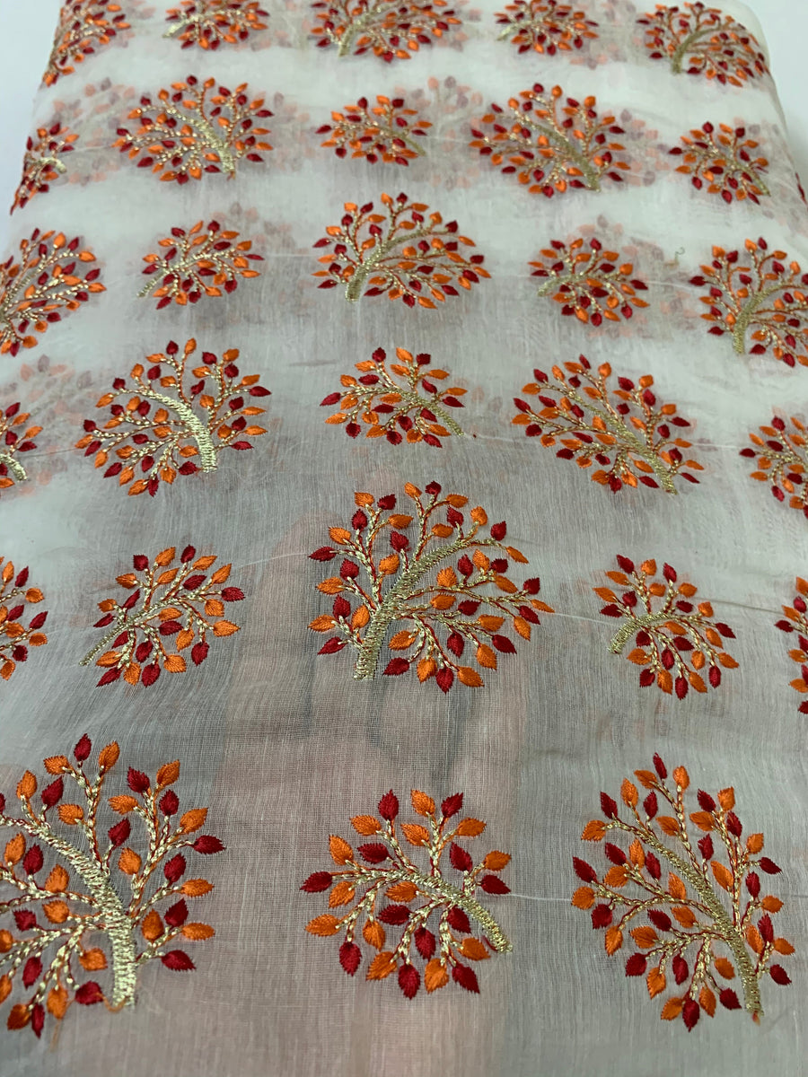 HANDLOOM MUL CHANDERI EMBROIDERED FABRIC