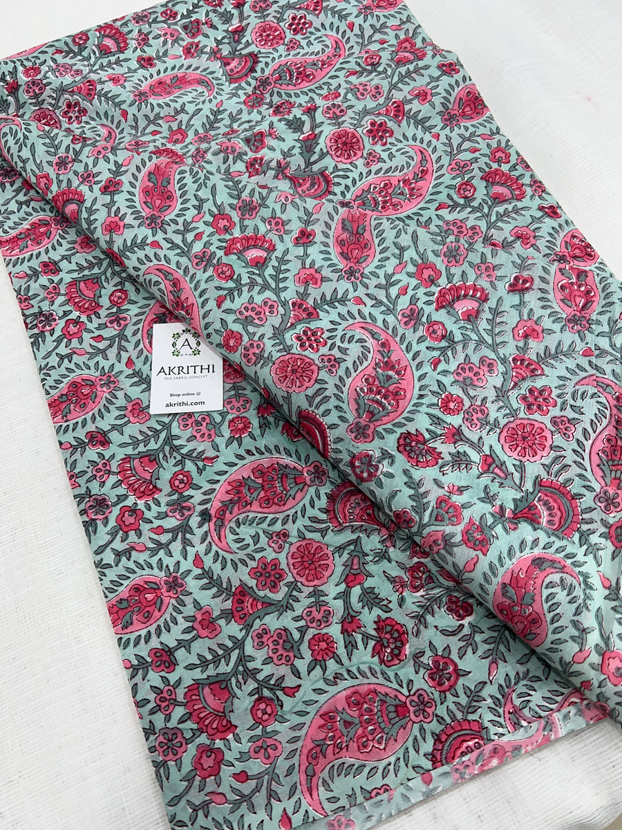 Hand block Printed pure mul cotton fabric