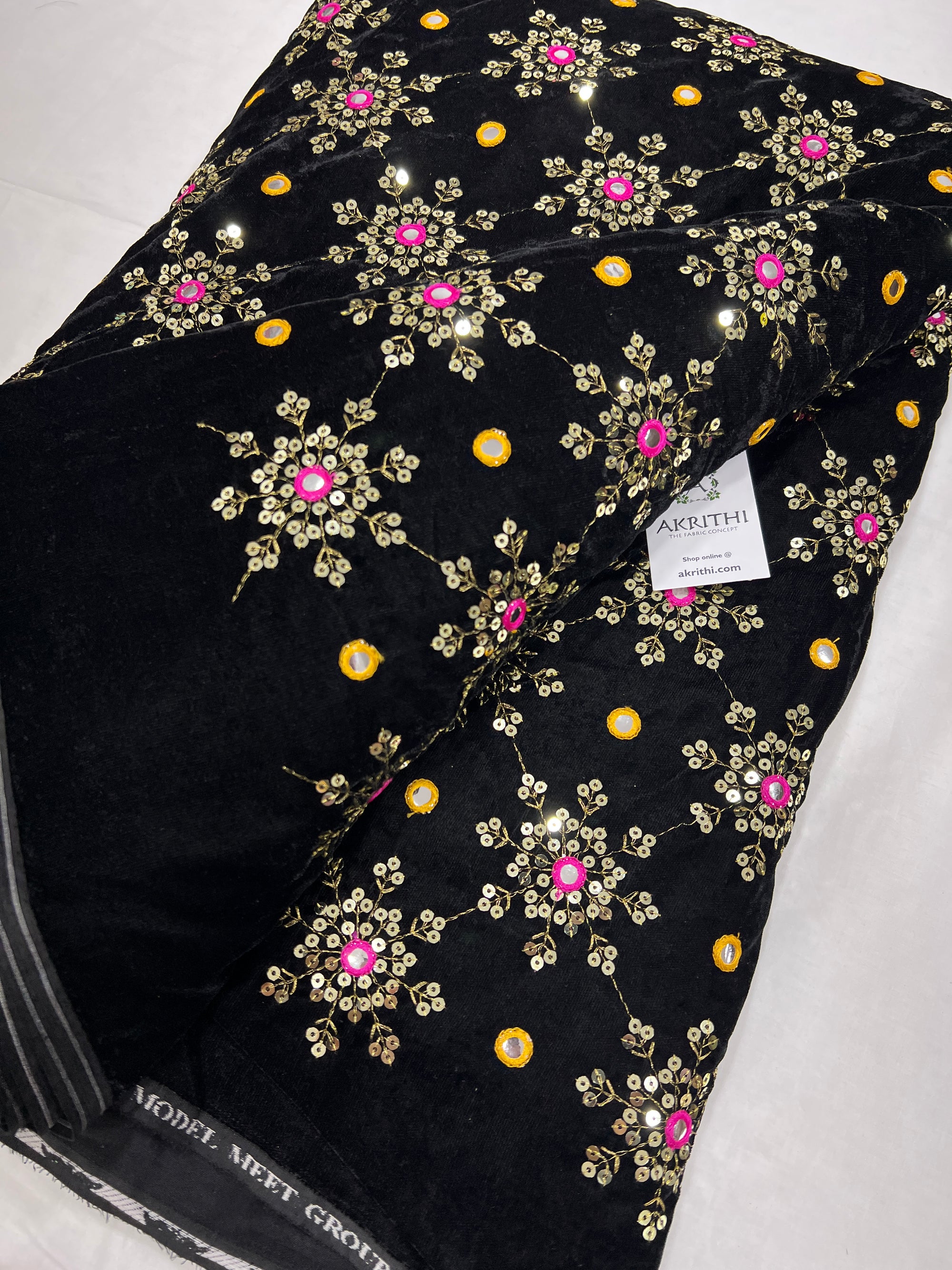 Embroidery on micro velvet fabric