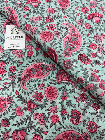 Hand block Printed pure mul cotton fabric