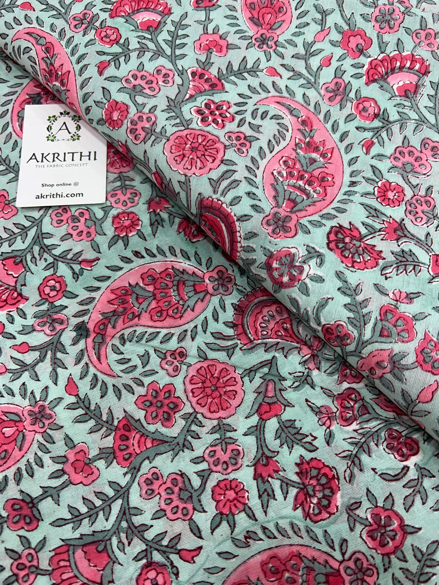 Hand block Printed pure mul cotton fabric