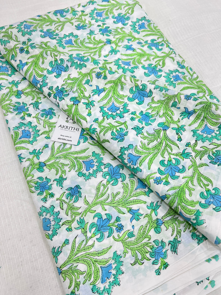 Hand block Printed pure mul cotton fabric