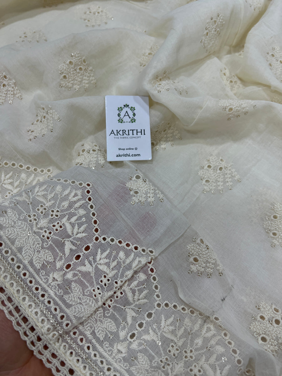 Dyeable Embroidered cotton dupatta