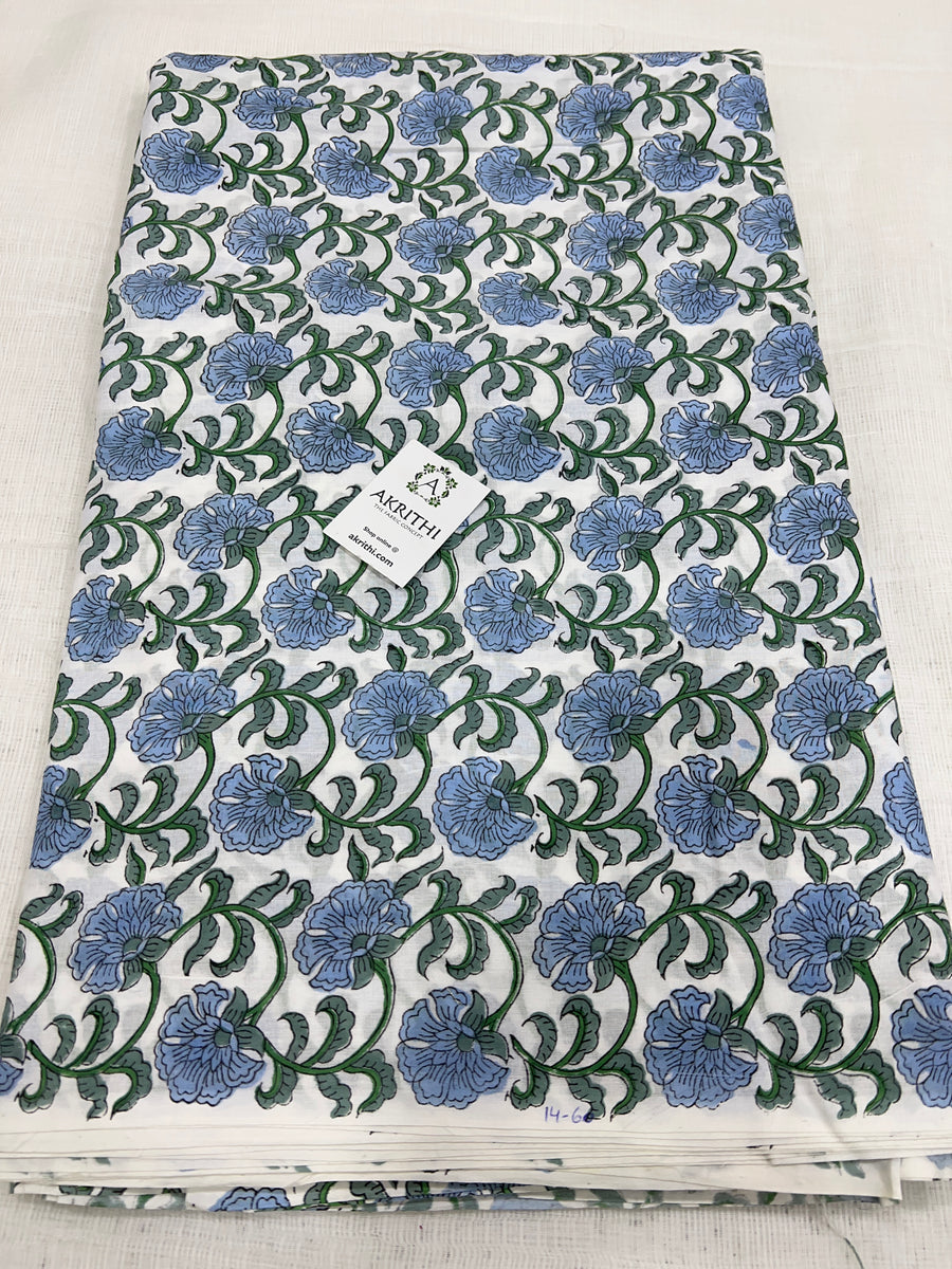 Hand block Printed pure mul cotton fabric