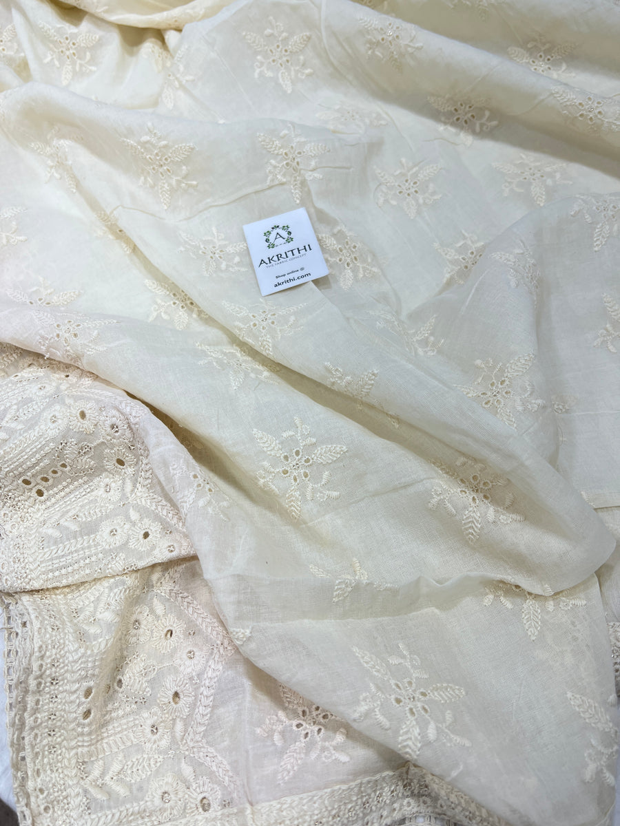 Dyeable Embroidered cotton dupatta