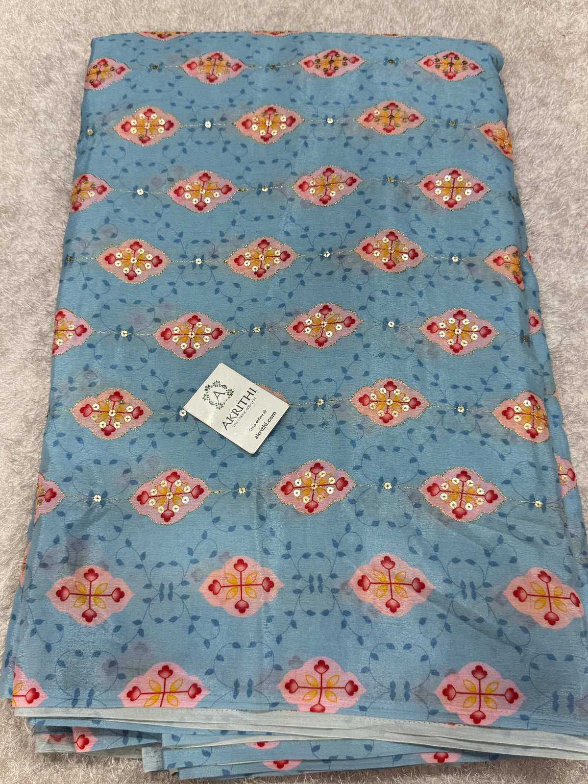 Embroidered chinon fabric With position print