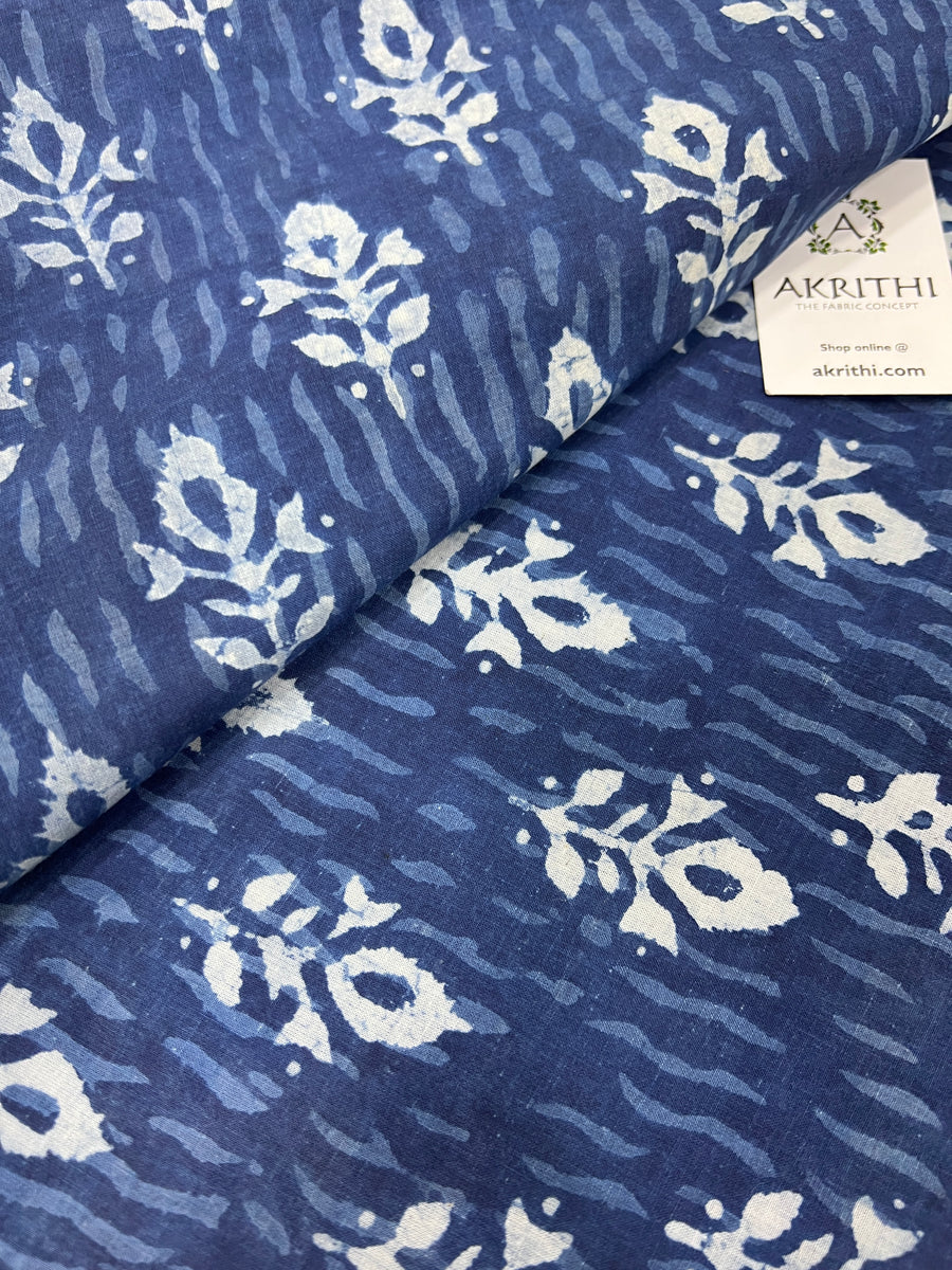 Indigo hand block pure cotton fabric