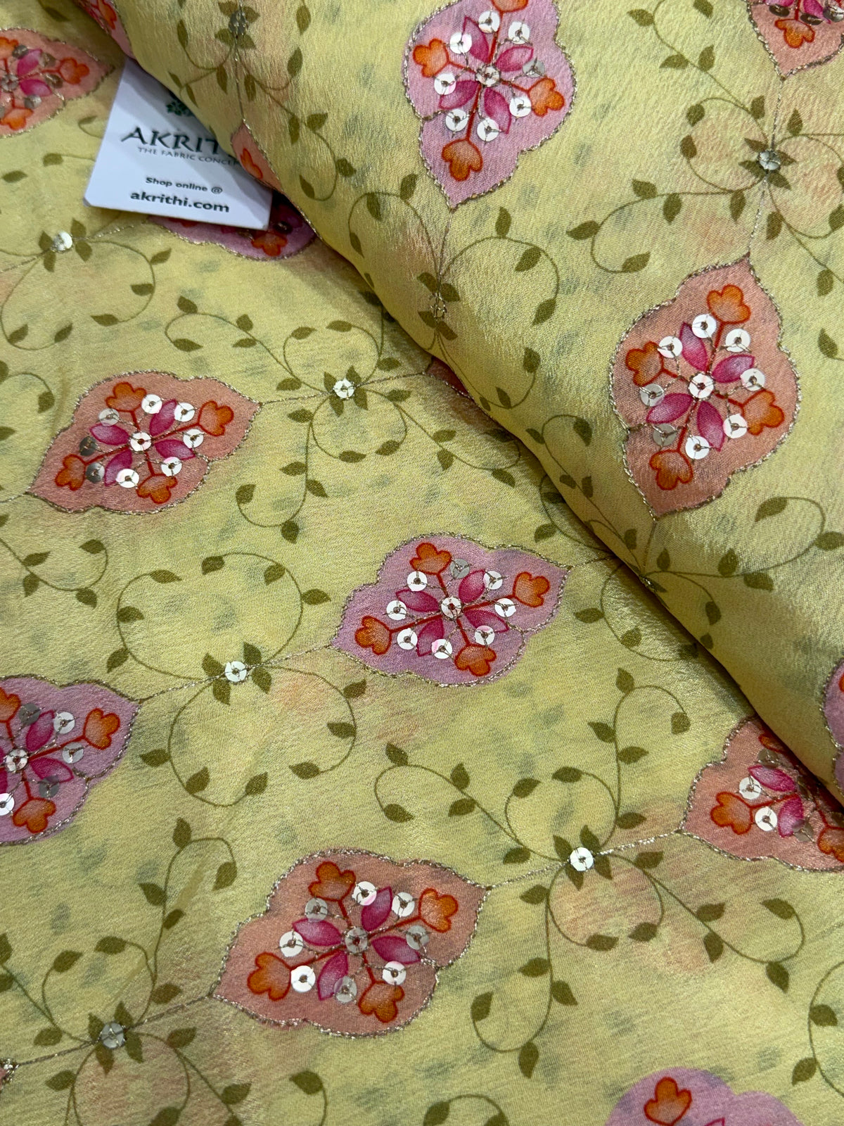 Embroidered chinon fabric With position print