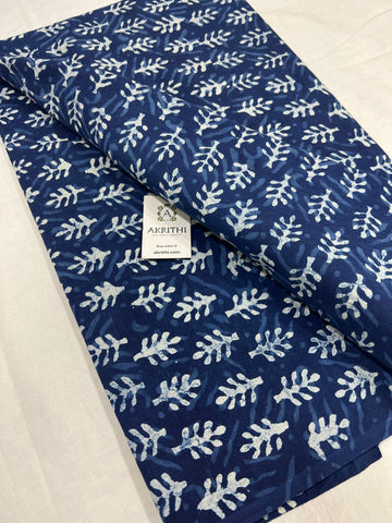 Indigo hand block printed pure cotton fabric