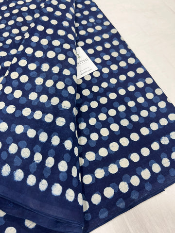 Indigo hand block printed pure cotton fabric