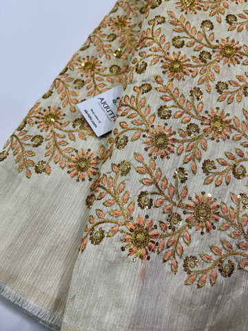 Embroidery on raw silk fabric 70 cms cut