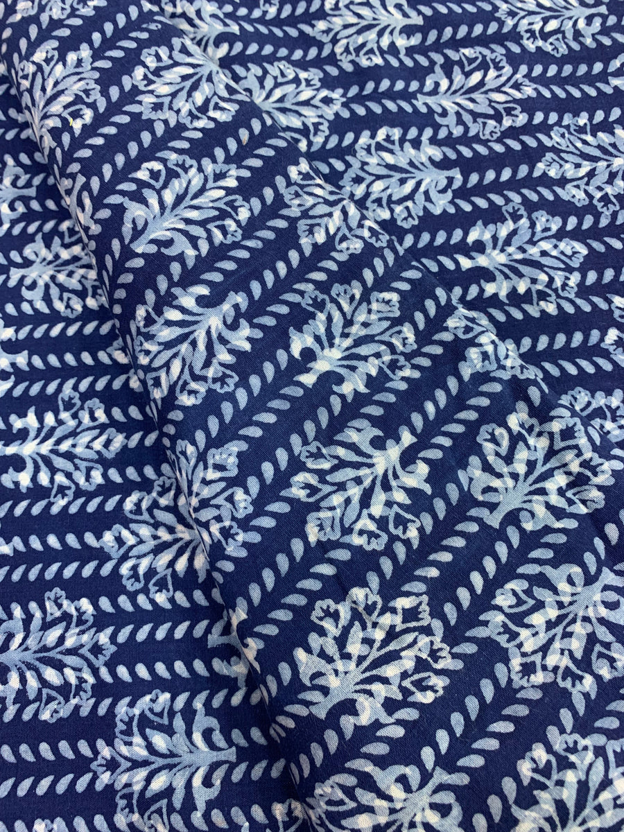 Indigo hand block pure cotton fabric 80 cms cut