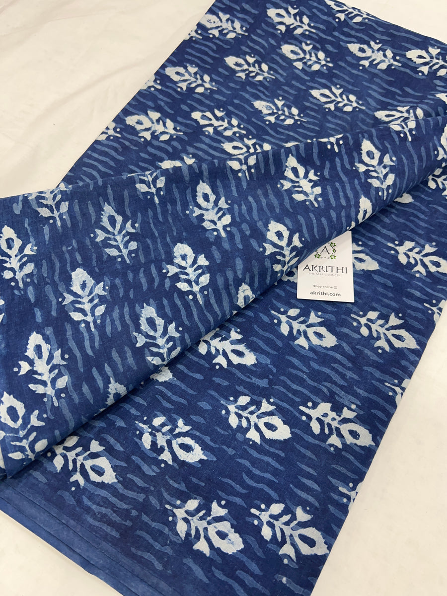 Indigo hand block pure cotton fabric