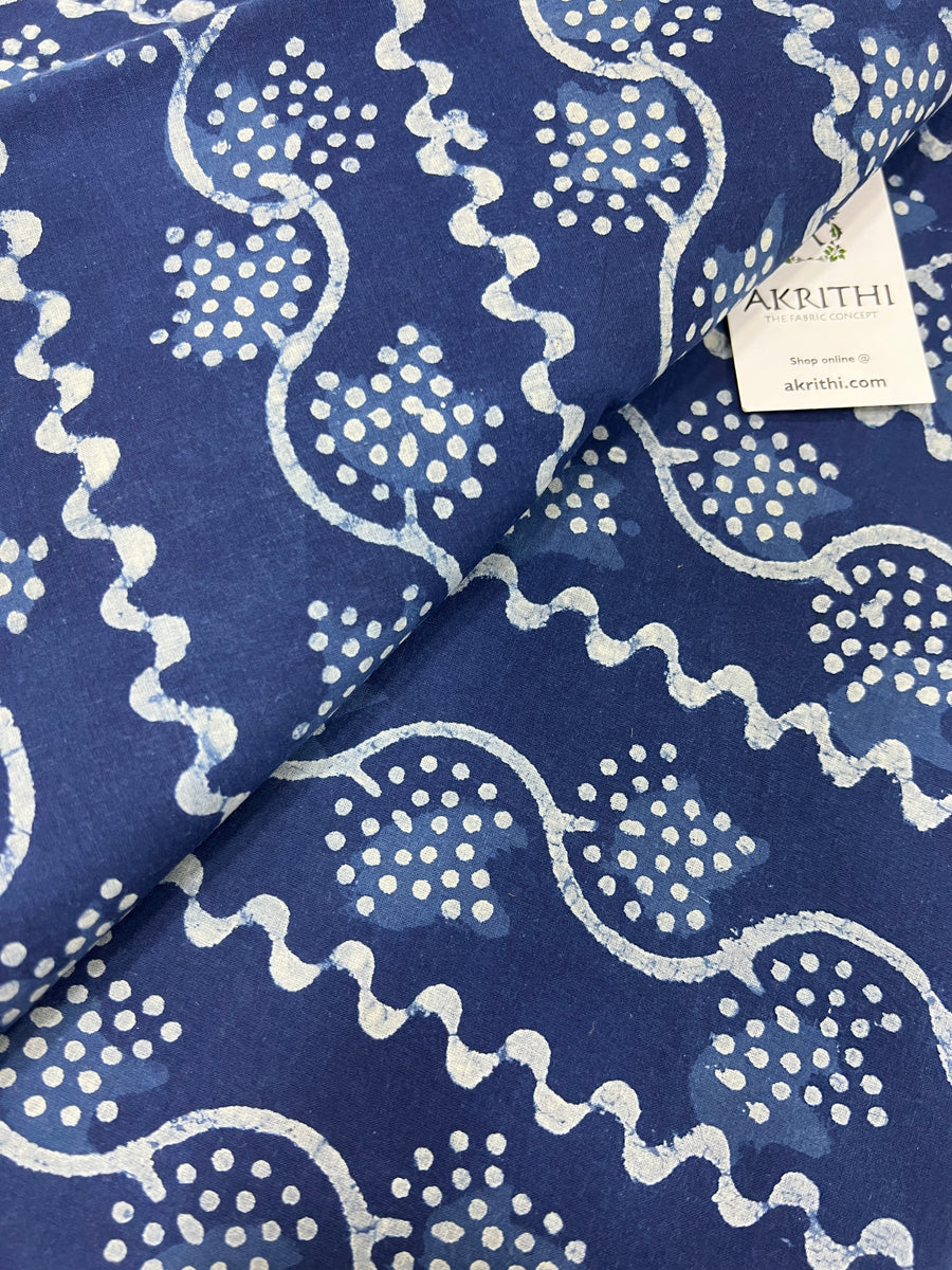 Indigo hand block pure cotton fabric