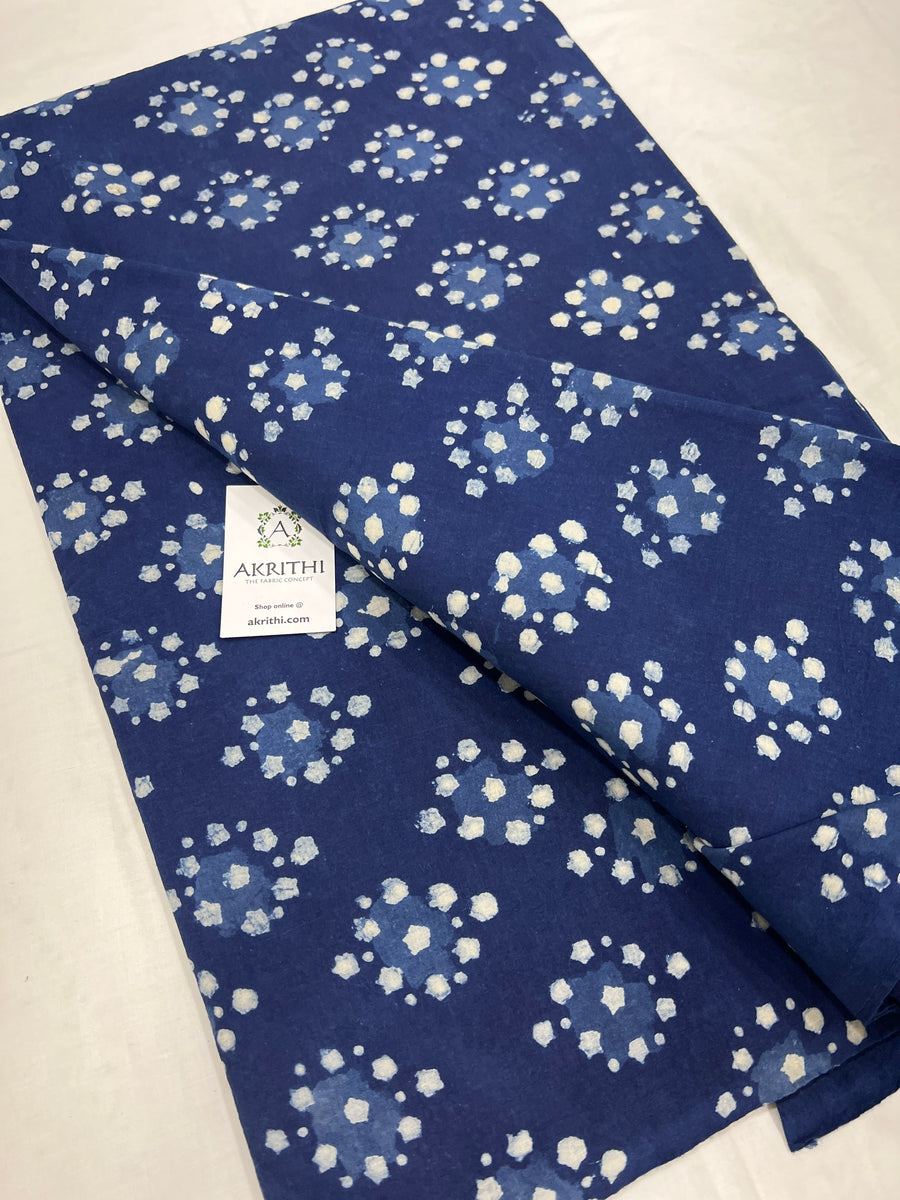 Indigo hand block pure cotton fabric