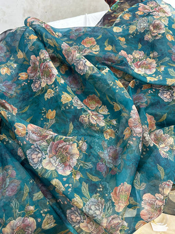 Digital floral Printed organza fabric