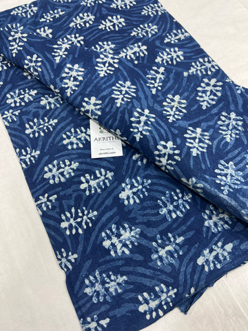 Indigo hand block printed pure cotton fabric