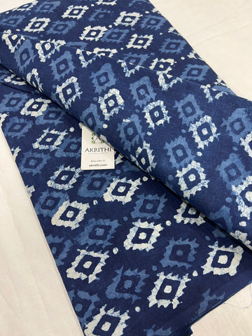 Indigo hand block printed pure cotton fabric