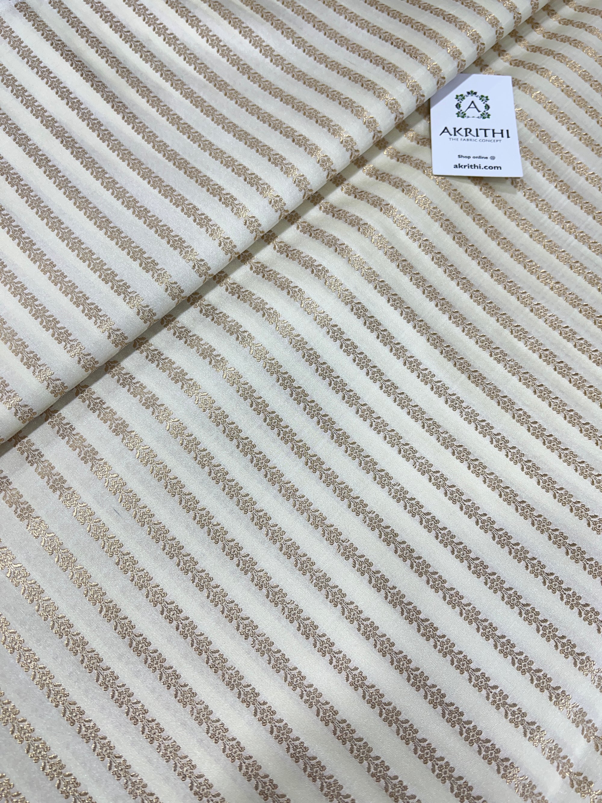 Pure Banarasi brocade fabric offwhite