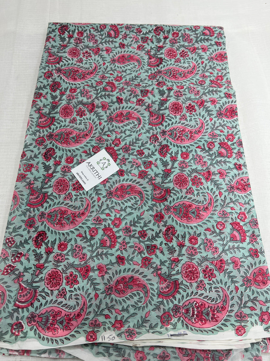 Hand block Printed pure mul cotton fabric