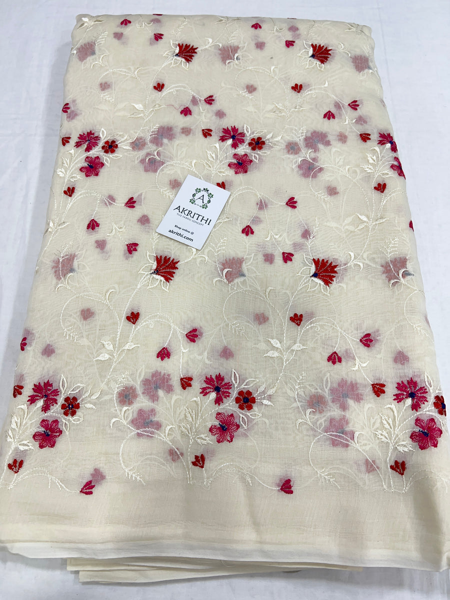 HANDLOOM MUL CHANDERI EMBROIDERED FABRIC