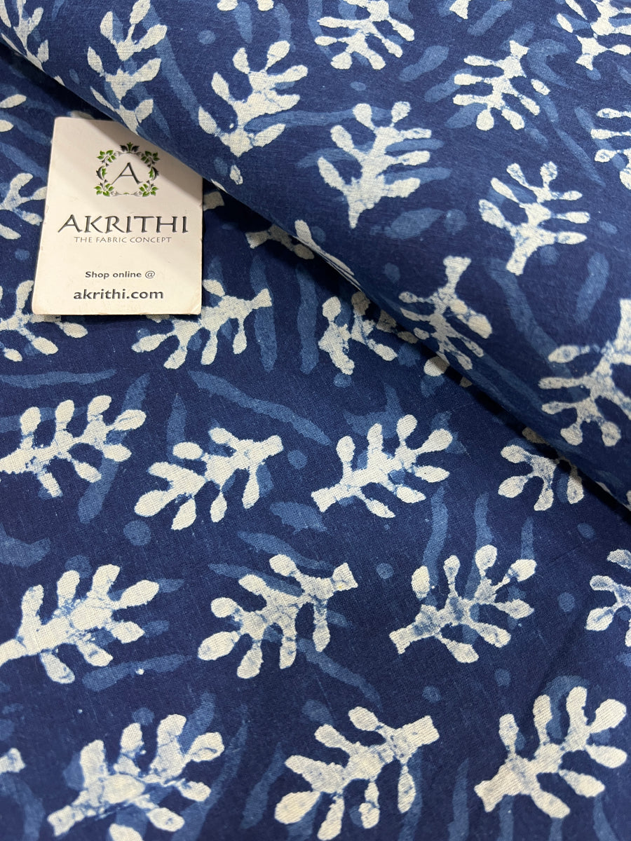 Indigo hand block printed pure cotton fabric