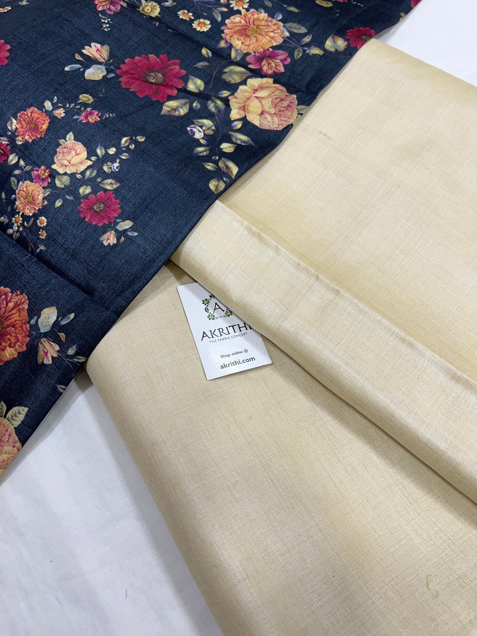 Pure tussar silk saree with printed tussar blouse