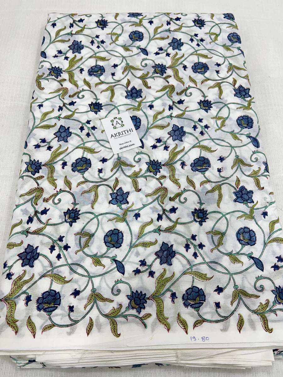 Hand block Printed pure mul cotton fabric