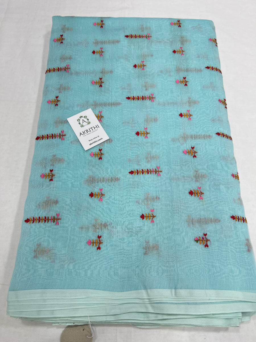 HANDLOOM MUL CHANDERI EMBROIDERED FABRIC