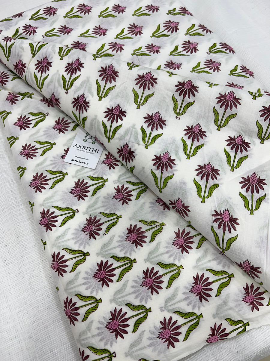 Hand block Printed pure mul cotton fabric